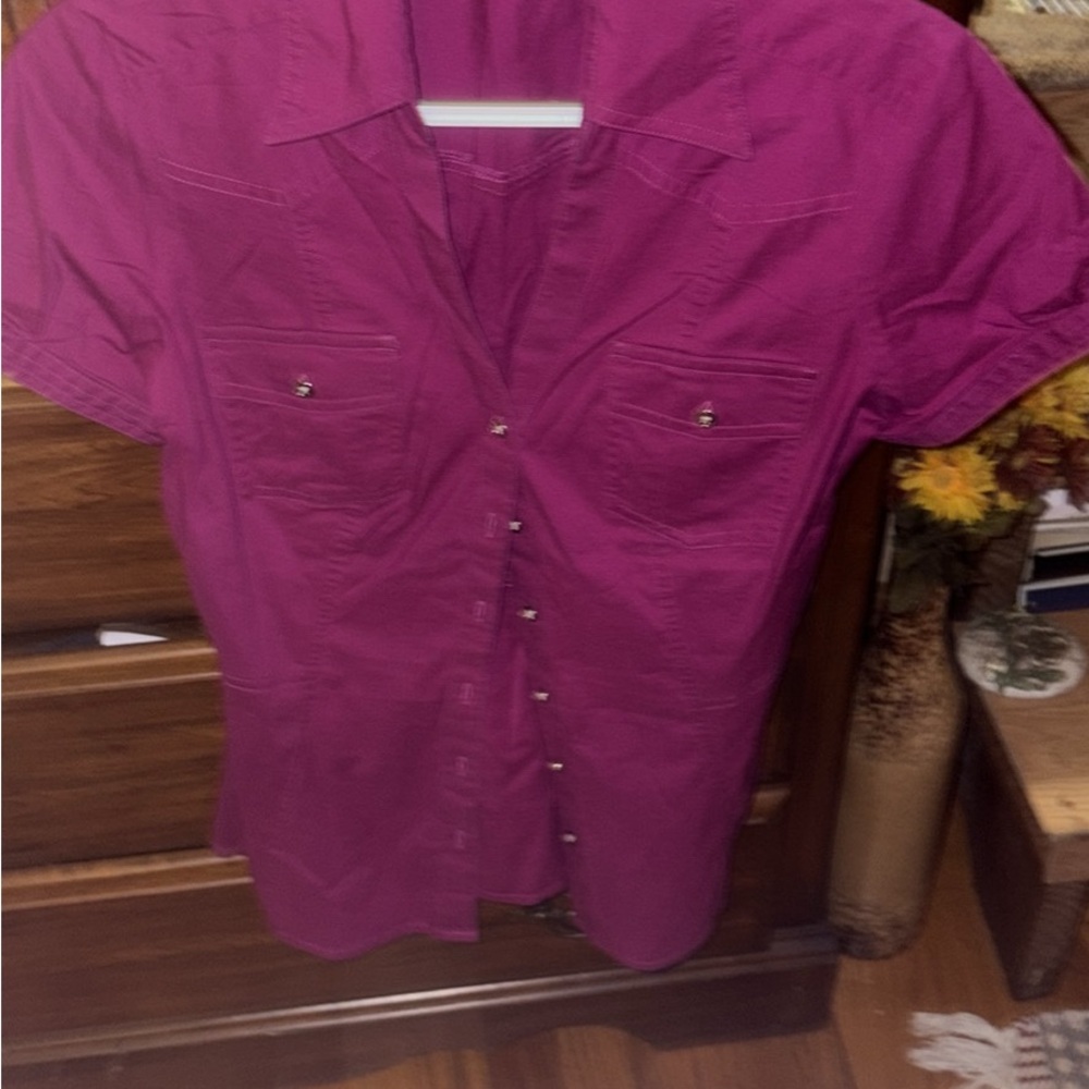 Express Purple Casual Button Down Shirt